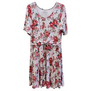 Torrid Floral Knit Short Sleeve Dress 1X Gray and Red